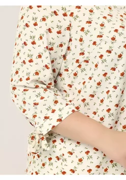 Agnes Orinda Women's Plus Size Tunic Top Floral Half Placket Tie 3/4 Sleeve V Neck Blouse -Agnes Orinda Store Belk 2324