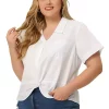 Agnes Orinda Plus Size Shirts for Women Flat Collar Twist Hem Chest Pocket Short Sleeve Tops -Agnes Orinda Store Belk 2326