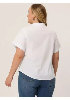 Agnes Orinda Plus Size Shirts for Women Flat Collar Twist Hem Chest Pocket Short Sleeve Tops -Agnes Orinda Store Belk 2329
