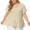 Agnes Orinda Plus Size Tops for Women Peasant Floral Print V Neck Ruffle Tiered Boho Pleated Babydoll Blouses -Agnes Orinda Store Belk 2332