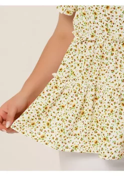 Agnes Orinda Plus Size Tops for Women Peasant Floral Print V Neck Ruffle Tiered Boho Pleated Babydoll Blouses -Agnes Orinda Store Belk 2336