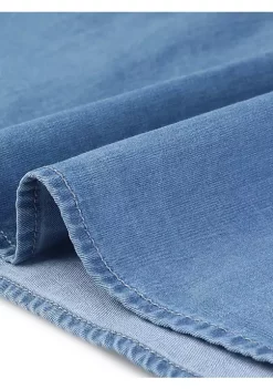 Agnes Orinda Plus Size Button Down Shirt for Women Denim Roll Sleeve Stand Collar Chambray Top -Agnes Orinda Store Belk 2342