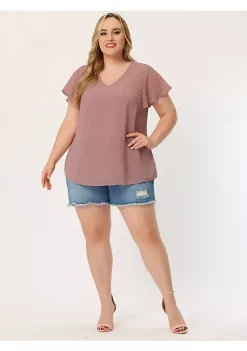 Agnes Orinda Plus Size Blouses for Women Flare Sleeve V Neck Swiss Dots Tops -Agnes Orinda Store Belk 2352