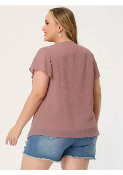 Agnes Orinda Plus Size Blouses for Women Flare Sleeve V Neck Swiss Dots Tops -Agnes Orinda Store Belk 2353