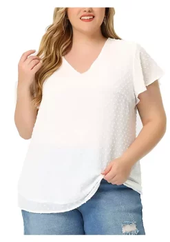 Agnes Orinda Plus Size Blouses for Women Flare Sleeve V Neck Swiss Dots Tops -Agnes Orinda Store Belk 2355