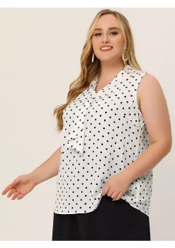 Agnes Orinda Plus Size Blouses for Women Elegant Polka Dots Sleeveless Tie Neck Tank Tops -Agnes Orinda Store Belk 2365