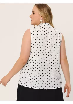 Agnes Orinda Plus Size Blouses for Women Elegant Polka Dots Sleeveless Tie Neck Tank Tops -Agnes Orinda Store Belk 2366
