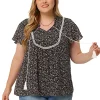 Agnes Orinda Plus Size Blouses for Women Bib Peasant Floral Printed Tie Neck Keyhole Boho Tops -Agnes Orinda Store Belk 2375