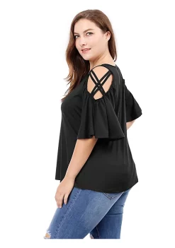 Agnes Orinda Women's Plus Size Strappy Cold Shoulder Trumpet Sleeves Top -Agnes Orinda Store Belk 238