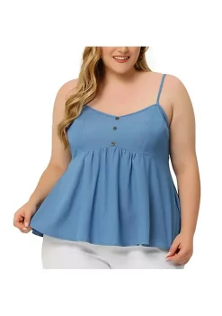 Agnes Orinda Plus Size Top for Women V Neck Adjustable Strap Sleeveless Babydoll Camisole