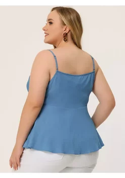 Agnes Orinda Plus Size Top for Women V Neck Adjustable Strap Sleeveless Babydoll Camisole -Agnes Orinda Store Belk 2384