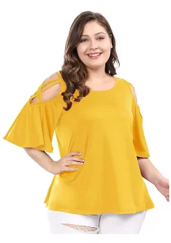 Agnes Orinda Women's Plus Size Strappy Cold Shoulder Trumpet Sleeves Top -Agnes Orinda Store Belk 242