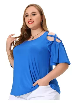 Agnes Orinda Women's Plus Size Strappy Cold Shoulder Trumpet Sleeves Top -Agnes Orinda Store Belk 244