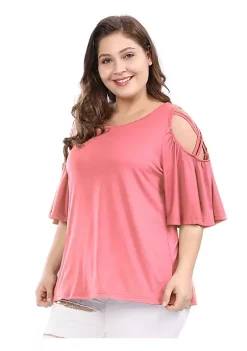 Agnes Orinda Women's Plus Size Strappy Cold Shoulder Trumpet Sleeves Top -Agnes Orinda Store Belk 245