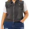 Agnes Orinda Plus Size Denim Vests for Woman's Sleeveless Jean Zip Cargo Jackets Vest Valentines -Agnes Orinda Store Belk 247
