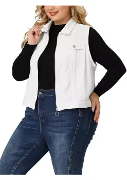 Agnes Orinda Plus Size Denim Vests for Woman's Sleeveless Jean Zip Cargo Jackets Vest Valentines -Agnes Orinda Store Belk 253
