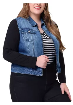 Agnes Orinda Plus Size Denim Vests for Woman's Sleeveless Jean Zip Cargo Jackets Vest Valentines -Agnes Orinda Store Belk 254