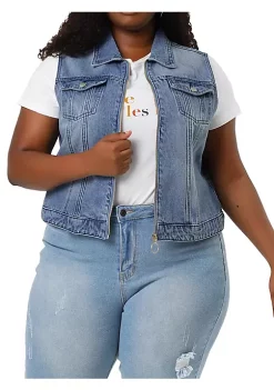 Agnes Orinda Plus Size Denim Vests for Woman's Sleeveless Jean Zip Cargo Jackets Vest Valentines -Agnes Orinda Store Belk 255