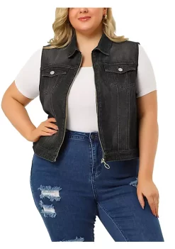 Agnes Orinda Plus Size Denim Vests for Woman's Sleeveless Jean Zip Cargo Jackets Vest Valentines -Agnes Orinda Store Belk 257