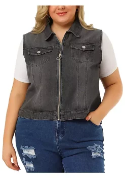 Agnes Orinda Plus Size Denim Vests for Woman's Sleeveless Jean Zip Cargo Jackets Vest Valentines -Agnes Orinda Store Belk 258