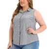 Agnes Orinda Women's Plus Size Sleeveless Shirts, Office Classic Striped Button Down Tank Top -Agnes Orinda Store Belk 259