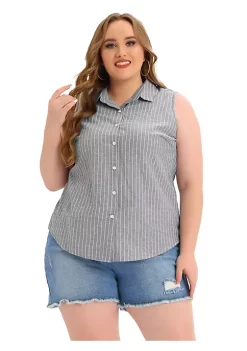 Agnes Orinda Women's Plus Size Sleeveless Shirts, Office Classic Striped Button Down Tank Top -Agnes Orinda Store Belk 261