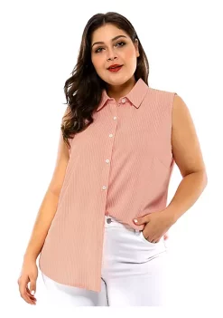 Agnes Orinda Women's Plus Size Sleeveless Shirts, Office Classic Striped Button Down Tank Top -Agnes Orinda Store Belk 264