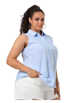 Agnes Orinda Women's Plus Size Sleeveless Shirts, Office Classic Striped Button Down Tank Top -Agnes Orinda Store Belk 265