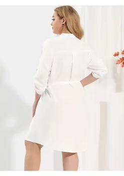 Agnes Orinda Women's Plus Size 3/4 Sleeve Belted Above Knee Flared Chambray Denim Shirt Dress -Agnes Orinda Store Belk 272