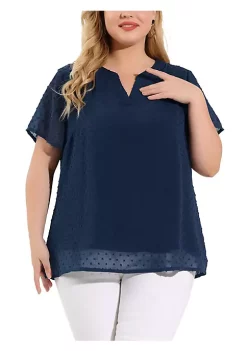 Agnes Orinda Women's Plus Size Blouses Pin Dots Round Neck Cute Basic Top -Agnes Orinda Store Belk 284