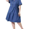 Agnes Orinda Women's Plus Size Spring Denim Babydoll V Neck Midi Tiered Shirtdress -Agnes Orinda Store Belk 288