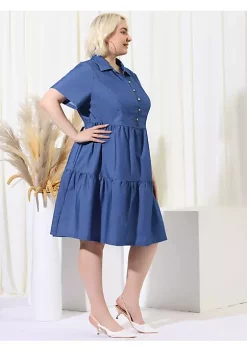 Agnes Orinda Women's Plus Size Spring Denim Babydoll V Neck Midi Tiered Shirtdress -Agnes Orinda Store Belk 290