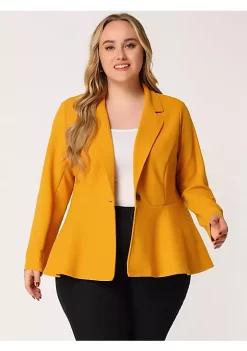 Agnes Orinda Women's Plus Size Blazer Ruffle V Neck Button Notch Panel Peplum Blazers -Agnes Orinda Store Belk 309