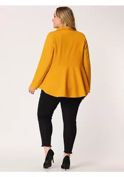 Agnes Orinda Women's Plus Size Blazer Ruffle V Neck Button Notch Panel Peplum Blazers -Agnes Orinda Store Belk 310