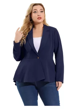 Agnes Orinda Women's Plus Size Blazer Ruffle V Neck Button Notch Panel Peplum Blazers -Agnes Orinda Store Belk 312