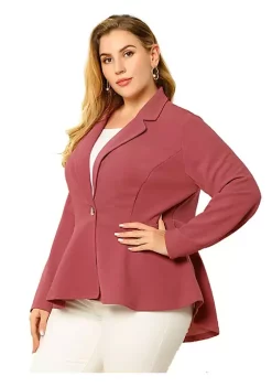 Agnes Orinda Women's Plus Size Blazer Ruffle V Neck Button Notch Panel Peplum Blazers -Agnes Orinda Store Belk 315