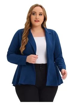 Agnes Orinda Women's Plus Size Blazer Ruffle V Neck Button Notch Panel Peplum Blazers -Agnes Orinda Store Belk 316
