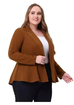 Agnes Orinda Women's Plus Size Blazer Ruffle V Neck Button Notch Panel Peplum Blazers -Agnes Orinda Store Belk 317