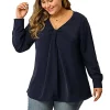 Agnes Orinda Women's Plus Size V Neck Blouses, Winter Twist Knot Button Long Sleeve Tops -Agnes Orinda Store Belk 322
