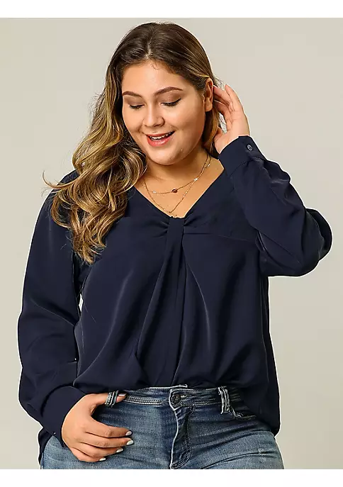 Agnes Orinda Women's Plus Size V Neck Blouses, Winter Twist Knot Button Long Sleeve Tops 5 Agnes Orinda Women's Plus Size V Neck Blouses, Winter Twist Knot Button Long Sleeve Tops - Image 3