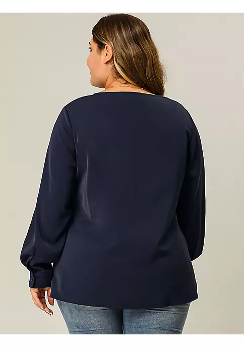 Agnes Orinda Women's Plus Size V Neck Blouses, Winter Twist Knot Button Long Sleeve Tops 7 Agnes Orinda Women's Plus Size V Neck Blouses, Winter Twist Knot Button Long Sleeve Tops - Image 5