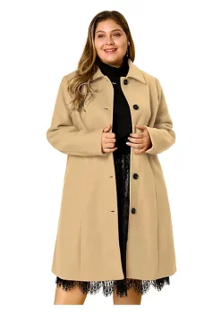 Agnes Orinda Women's Plus Size Single Breasted Belted Winter Long Coat