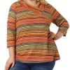 Agnes Orinda Women's Plus Size Tee Shirt Stripe Boho 3/4 Sleeve Tunic Top V Neck Knit Blouse