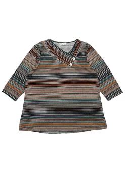 Agnes Orinda Women's Plus Size Tee Shirt Stripe Boho 3/4 Sleeve Tunic Top V Neck Knit Blouse -Agnes Orinda Store Belk 361