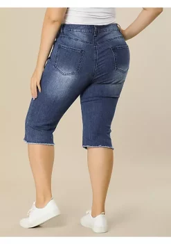 Agnes Orinda Plus Size Jeans for Women Ripped Slash Pocket Raw Hem Denim Capri Jean -Agnes Orinda Store Belk 366