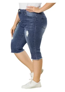 Agnes Orinda Plus Size Jeans for Women Ripped Slash Pocket Raw Hem Denim Capri Jean -Agnes Orinda Store Belk 367