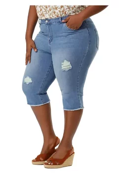 Agnes Orinda Plus Size Jeans for Women Ripped Slash Pocket Raw Hem Denim Capri Jean -Agnes Orinda Store Belk 368