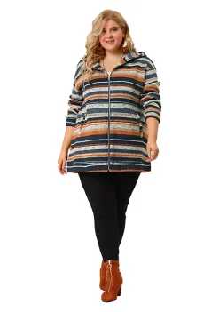 Agnes Orinda Plus Size Jacket for Women Pullover Zip Up Stripe Printed Long Sleeve Knit Boho Hoodie -Agnes Orinda Store Belk 382