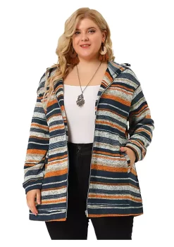 Agnes Orinda Plus Size Jacket for Women Pullover Zip Up Stripe Printed Long Sleeve Knit Boho Hoodie -Agnes Orinda Store Belk 383