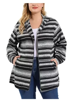Agnes Orinda Plus Size Jacket for Women Pullover Zip Up Stripe Printed Long Sleeve Knit Boho Hoodie -Agnes Orinda Store Belk 386